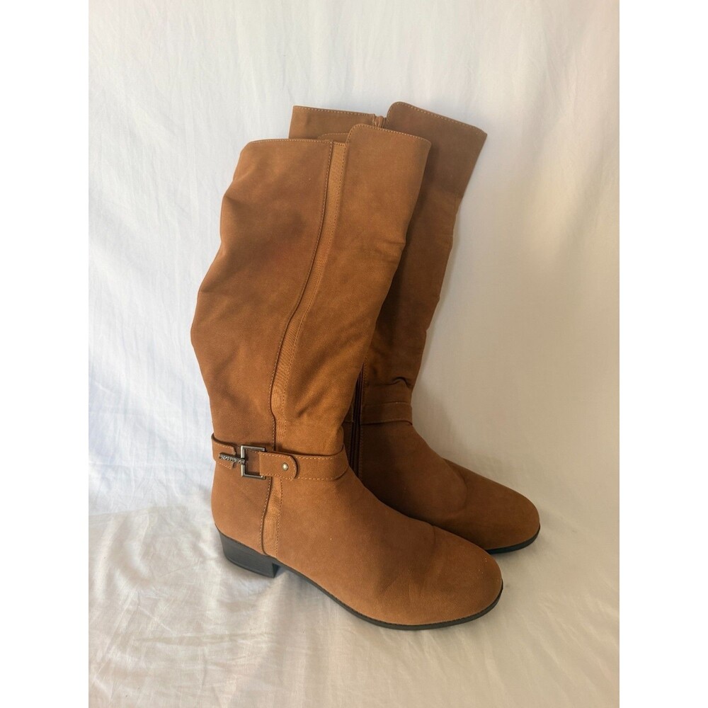 Nautica Faux Suede Womens Tall Riding Zip Boots - Camel - Size 10